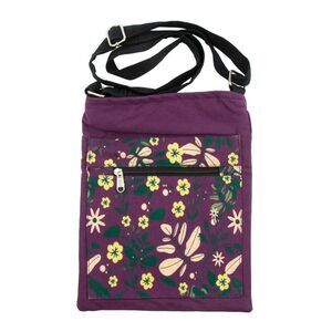 Canvas Crossbody Bag with RFID-Blocking Protection in Purple Floral